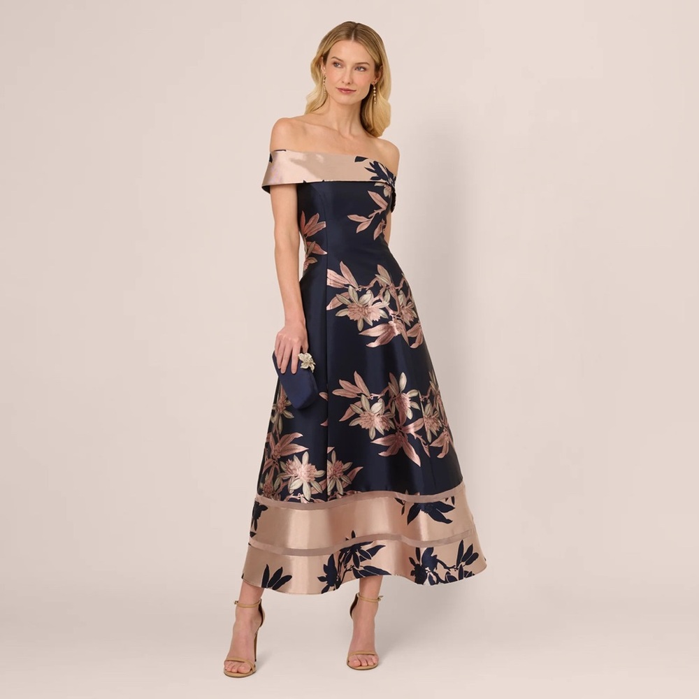 Adrianna Papell Blue and Pink Fit and Flare Maxi Dress